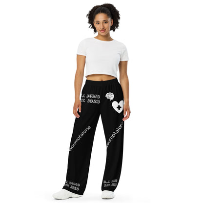 D.J. Domo "Mental Health yournotalone" Unisex Wide-Leg Pants Black/White