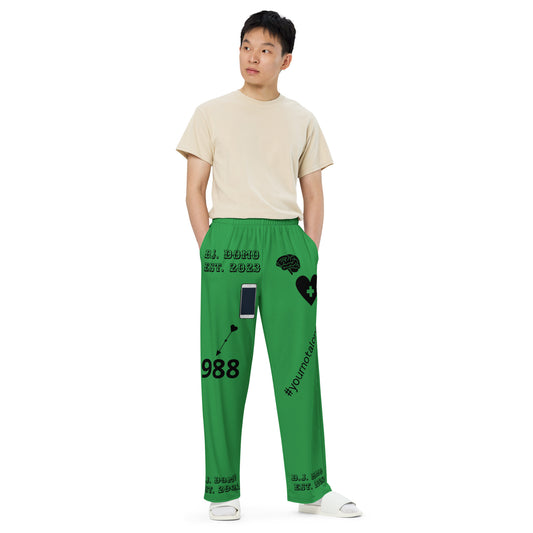 D.J. Domo "Mental Health 988" Unisex Wide-Leg Pants Green/Black