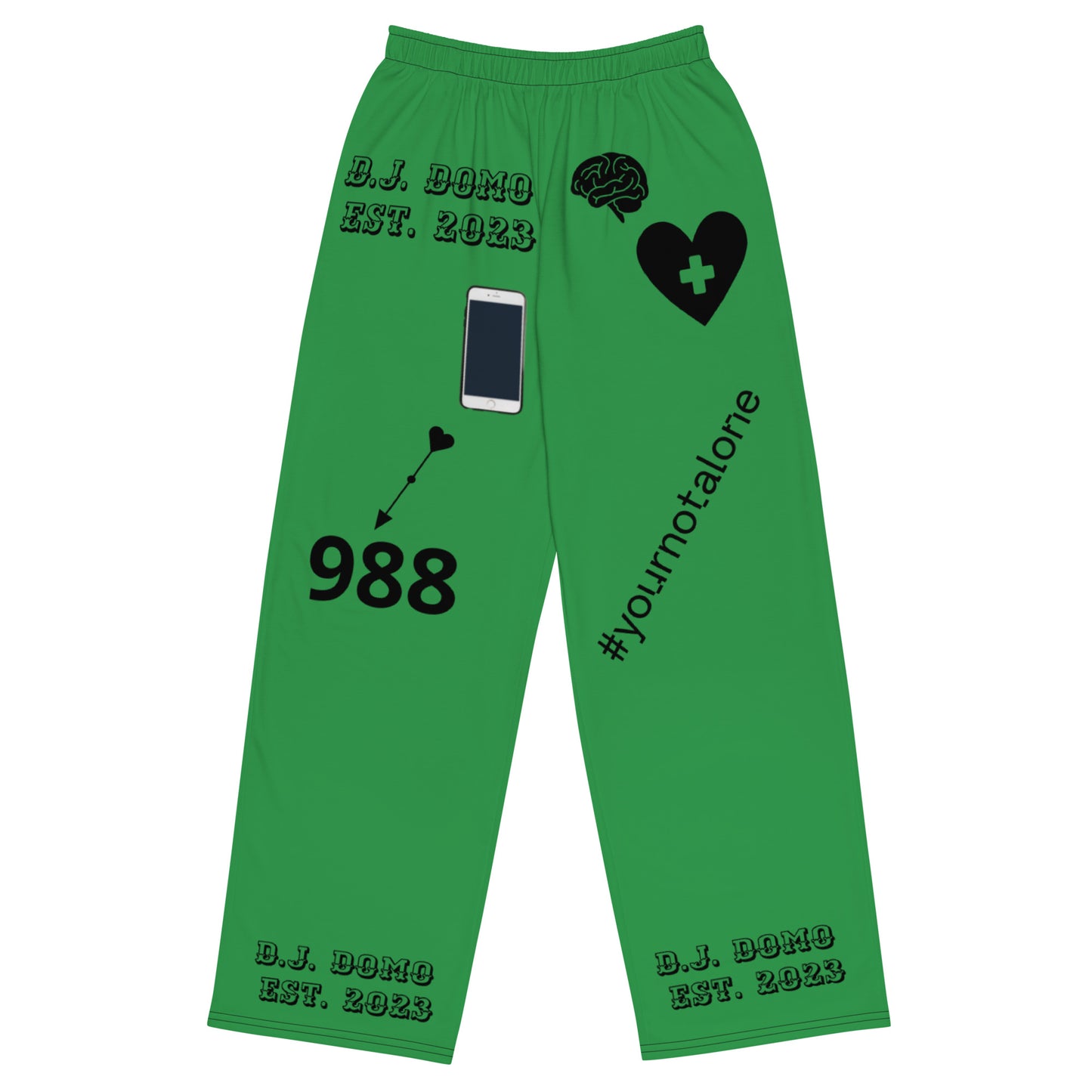 D.J. Domo "Mental Health 988" Unisex Wide-Leg Pants Green/Black