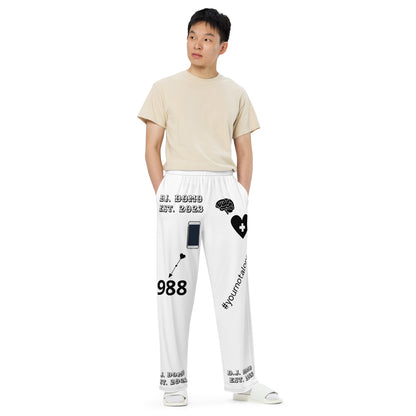 D.J. Domo "Mental Health 988" Unisex Wide-Leg Pants White/Black