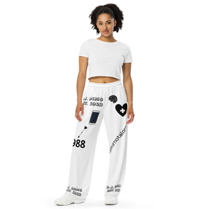 D.J. Domo "Mental Health 988" Unisex Wide-Leg Pants White/Black