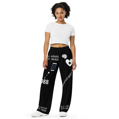 D.J. Domo "Mental Health 988" Unisex Wide-Leg Pants Black/White