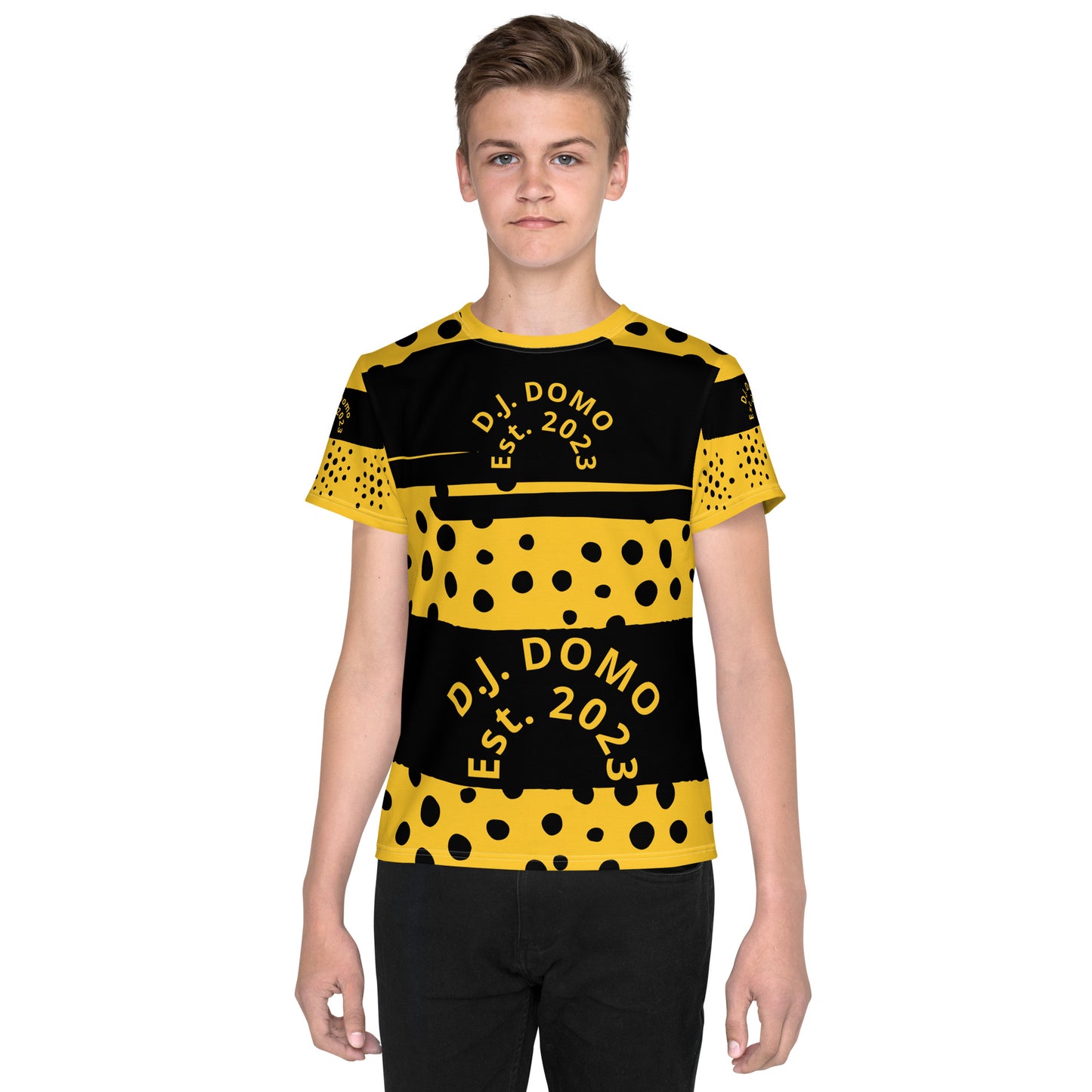 D.J. Domo "Bee Dots" Youth Unisex Crew Neck T-Shirts Black/Gold