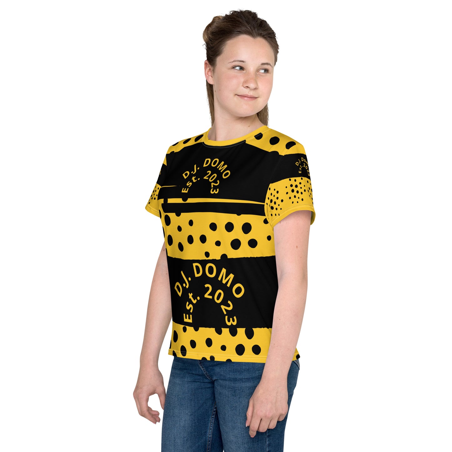 D.J. Domo "Bee Dots" Youth Unisex Crew Neck T-Shirts Black/Gold