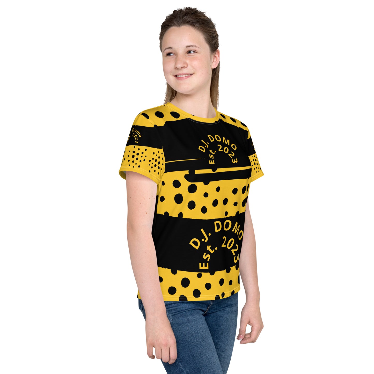 D.J. Domo "Bee Dots" Youth Unisex Crew Neck T-Shirts Black/Gold