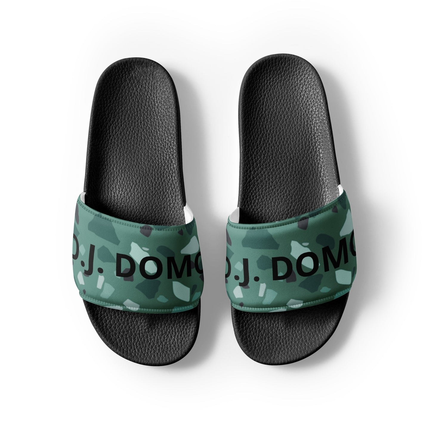 D.J. Domo "Green Shapes" Men Slides White or Black Bottoms