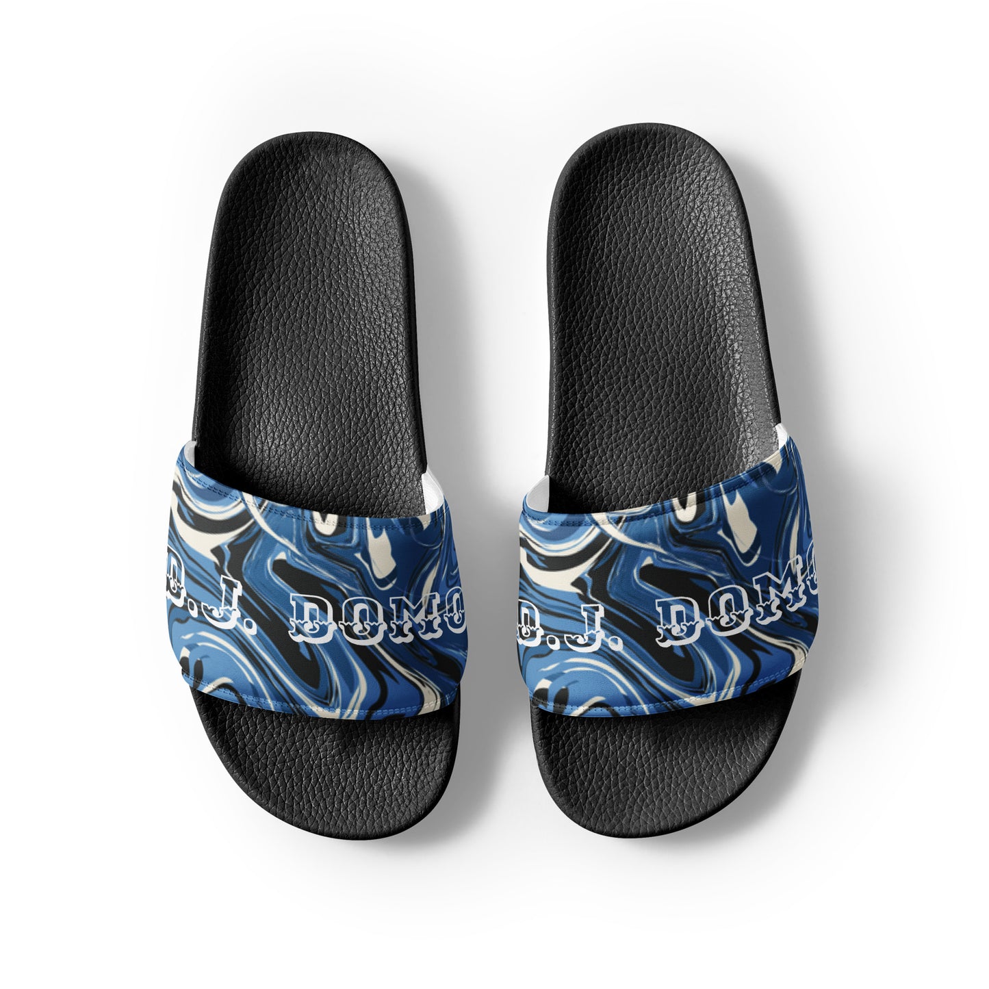 D.J. Domo "Blue Swirlz" Men Slides White or Black Bottoms