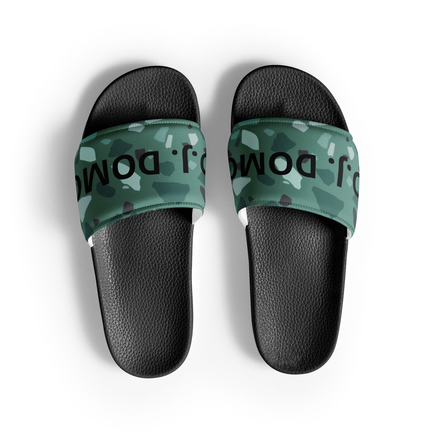 D.J. Domo "Green Shapes" Men Slides White or Black Bottoms