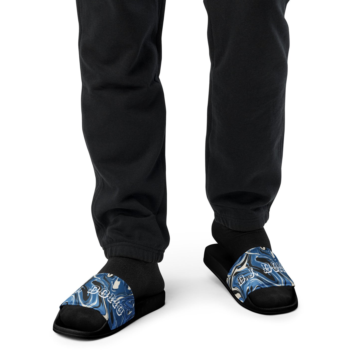 D.J. Domo "Blue Swirlz" Men Slides White or Black Bottoms