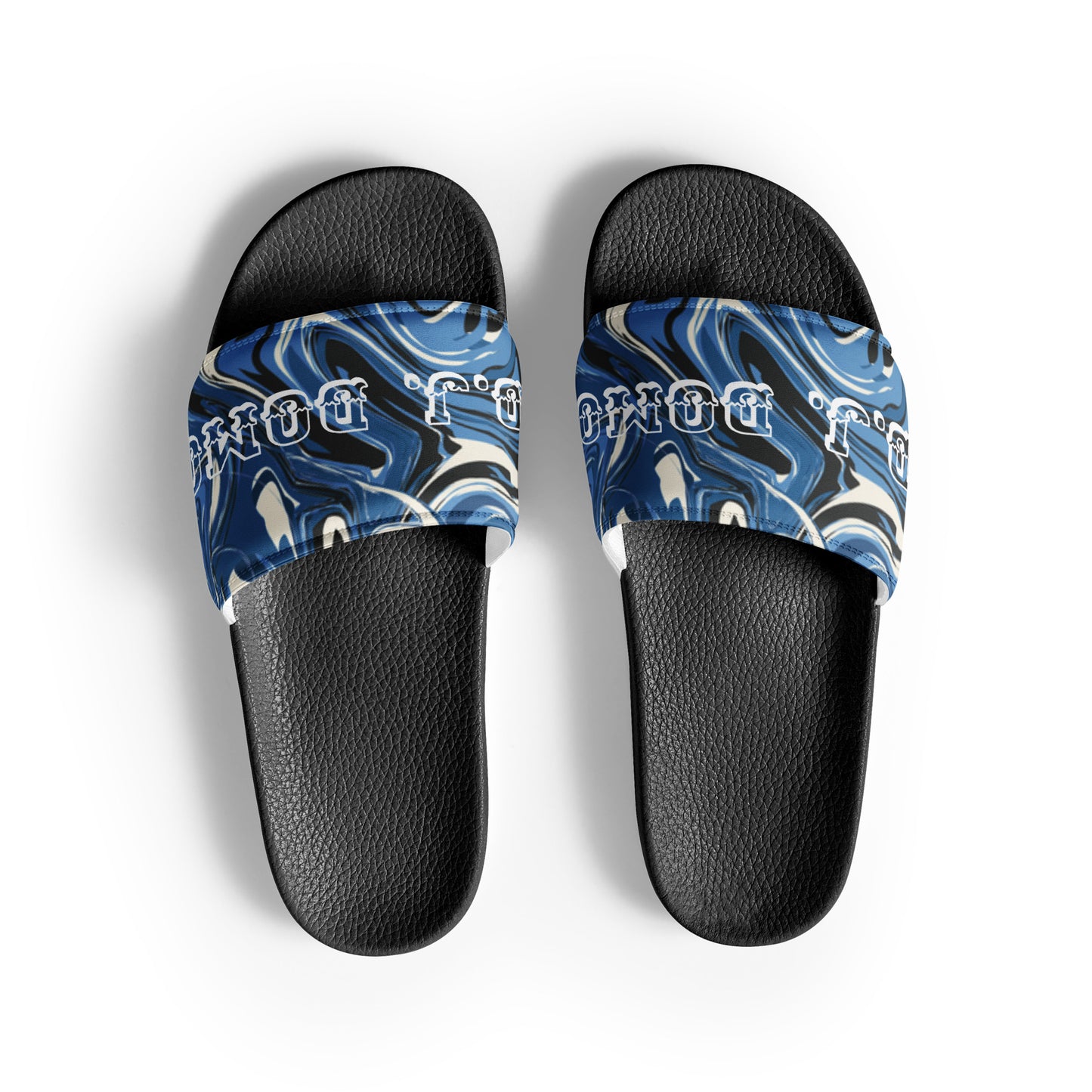 D.J. Domo "Blue Swirlz" Men Slides White or Black Bottoms