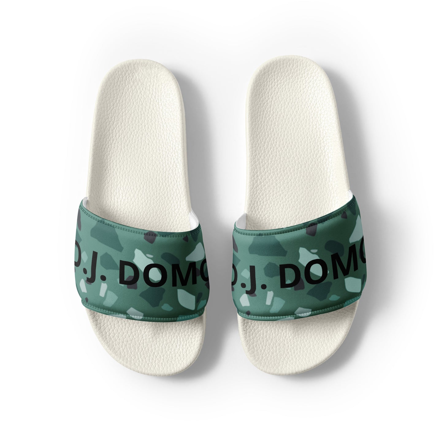 D.J. Domo "Green Shapes" Men Slides White or Black Bottoms