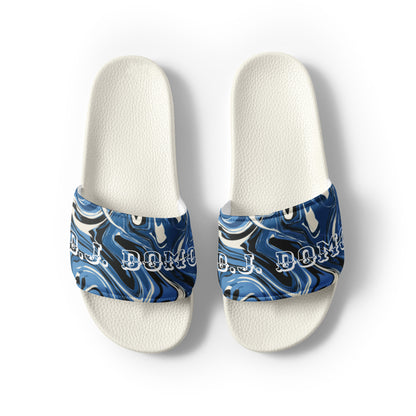 D.J. Domo "Blue Swirlz" Men Slides White or Black Bottoms