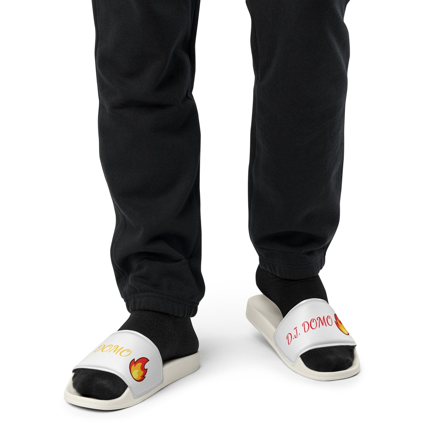 D.J. Domo "Fire" Men Slides White or Black Bottoms