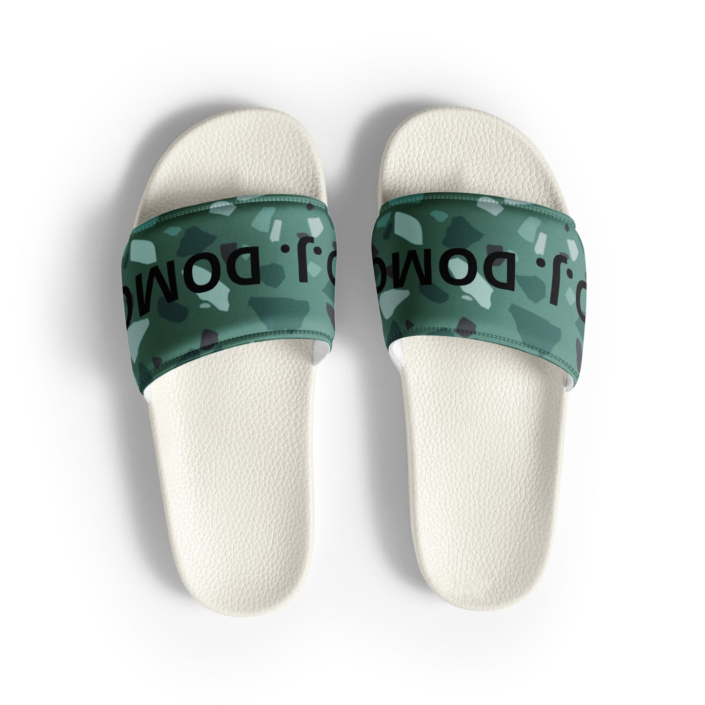 D.J. Domo "Green Shapes" Men Slides White or Black Bottoms