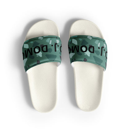 D.J. Domo "Green Shapes" Men Slides White or Black Bottoms