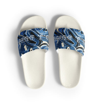 D.J. Domo "Blue Swirlz" Men Slides White or Black Bottoms