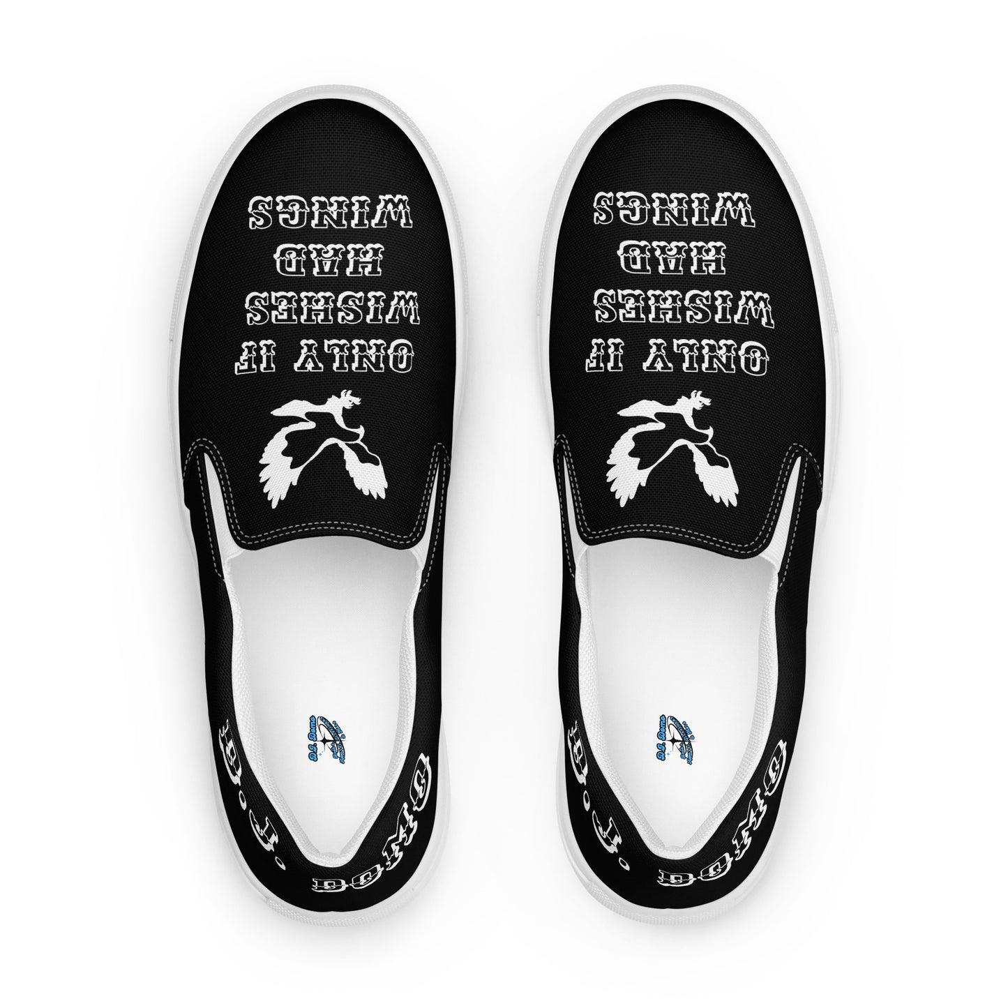 D.J. Domo "Only If Wishes Had Wings" Men Slip-on Canvas Shoes Black/White