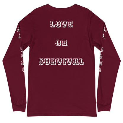 D.J. Domo "Love or Survival" Unisex Long Sleeve Tee Multi Color/White