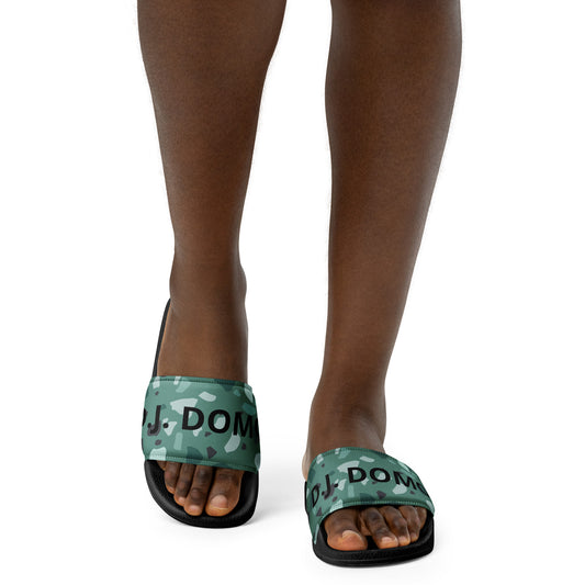 D.J. Domo "Green Shapes" Women Slides White or Black Bottoms