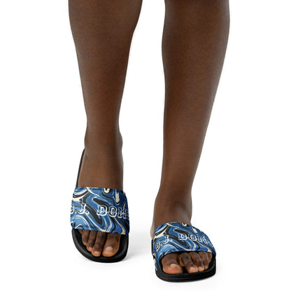 D.J. Domo "Blue Swirlz" Women Slides Black or White Bottoms