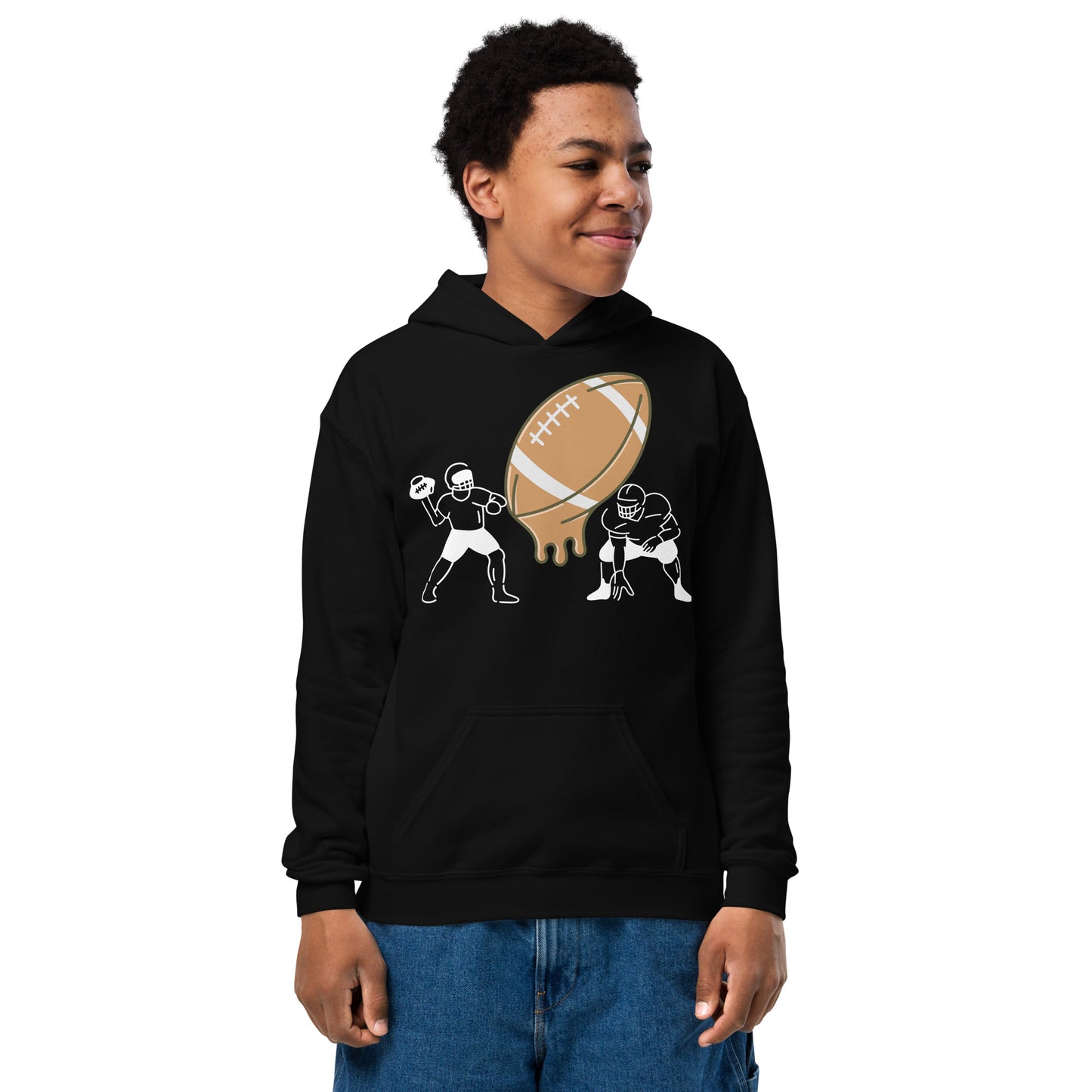 D.J. Domo Youth "Melting Football" Unisex Heavy Blend Hoodie Multi Colors/White