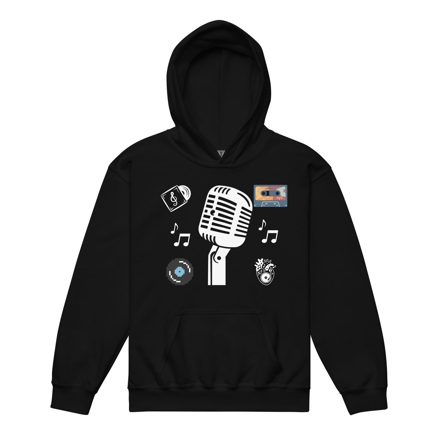 D.J. Domo Youth "Mic" Unisex Heavy Blend Hoodie Multi Color/White