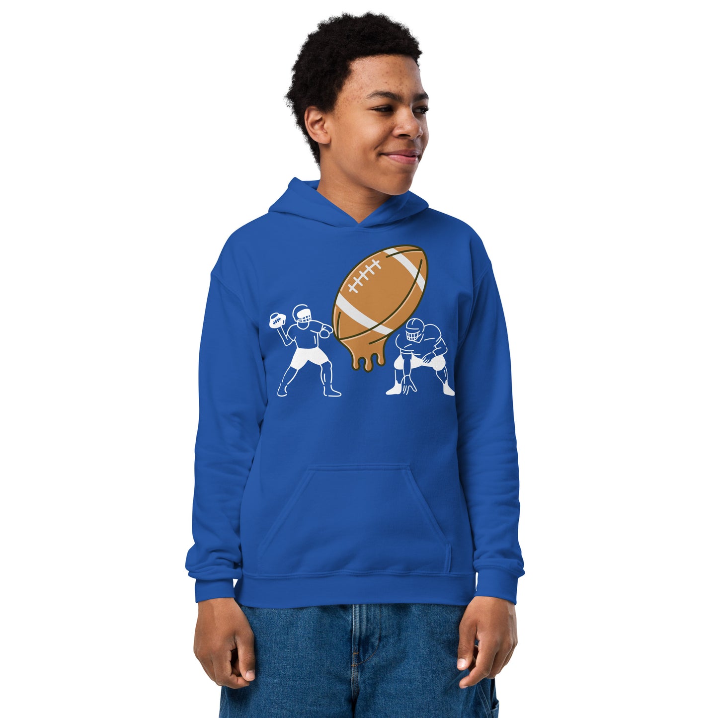 D.J. Domo Youth "Melting Football" Unisex Heavy Blend Hoodie Multi Colors/White