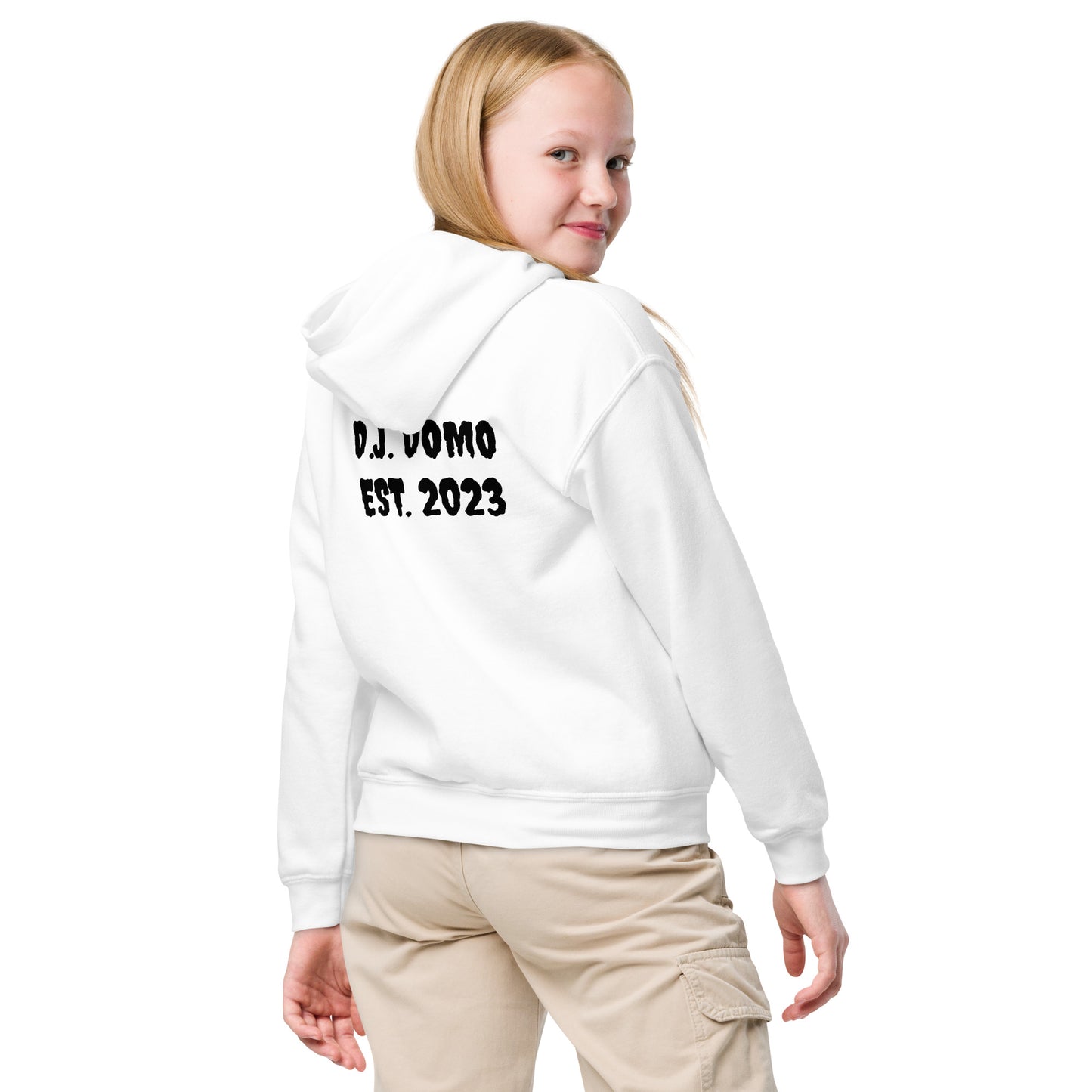 D.J. Domo Youth "Biker2" Unisex Heavy Blend Hoodie White/Black