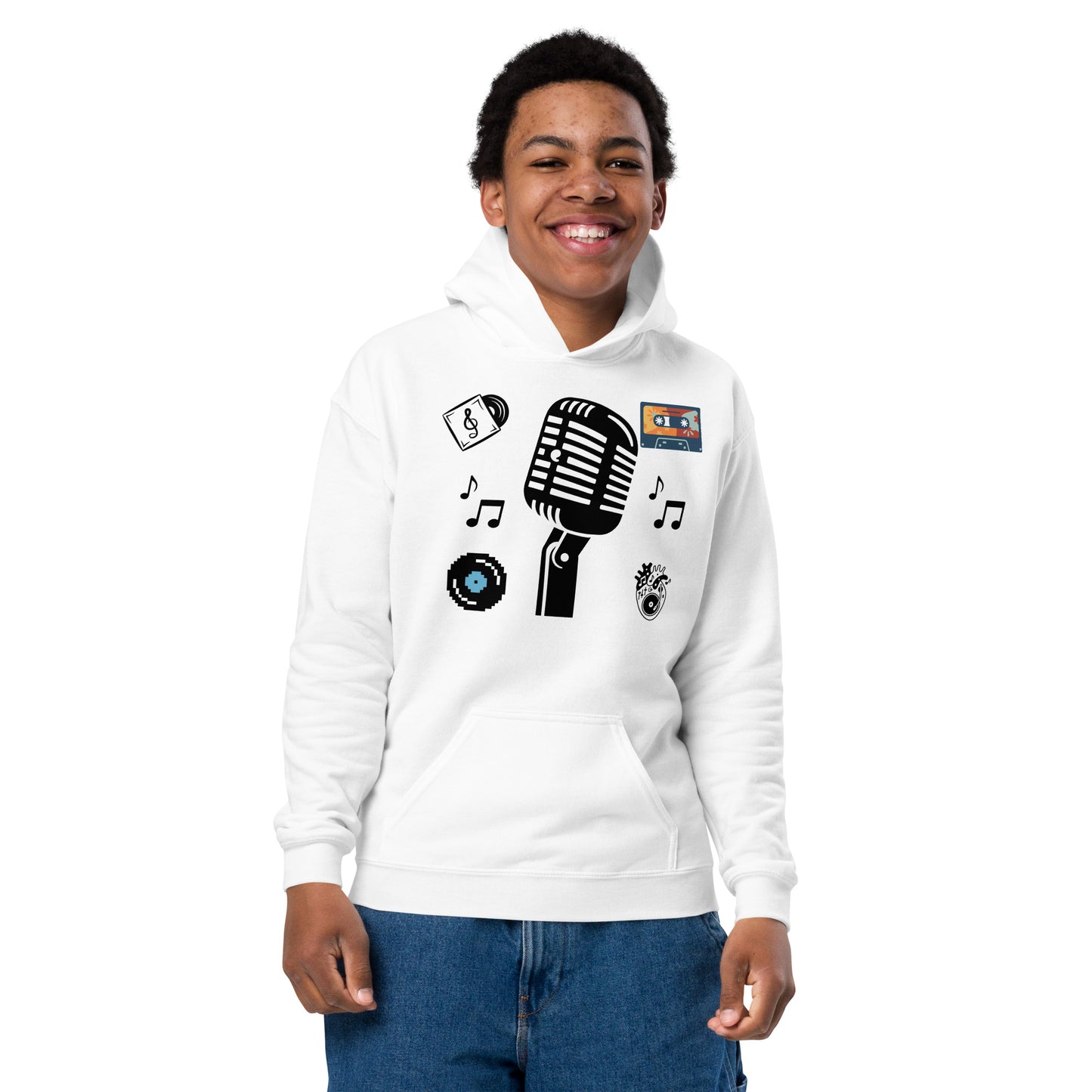 D.J. Domo Youth "Mic" Unisex Heavy Blend Hoodie Multi Color/Black