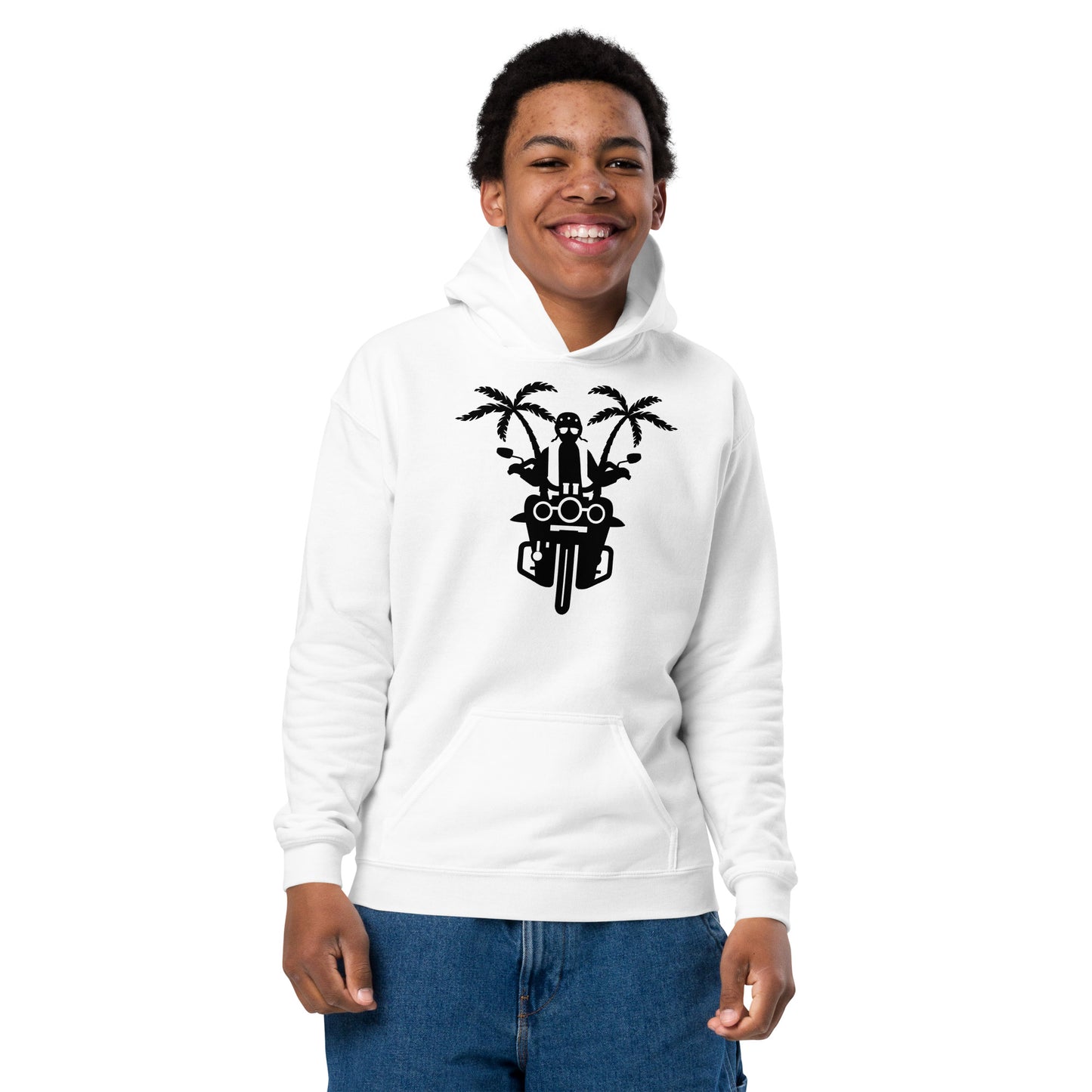 D.J. Domo Youth "Biker2" Unisex Heavy Blend Hoodie White/Black