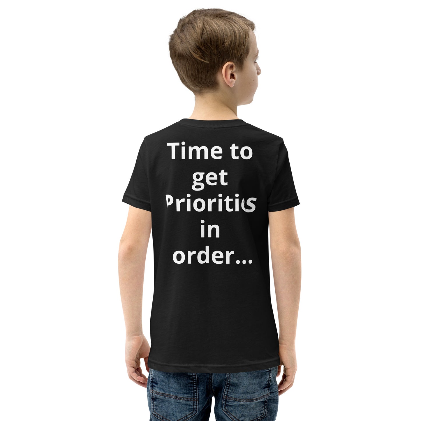 D.J. Domo "Priorities" Youth Unisex Short Sleeve T-Shirts Multi Colors/White