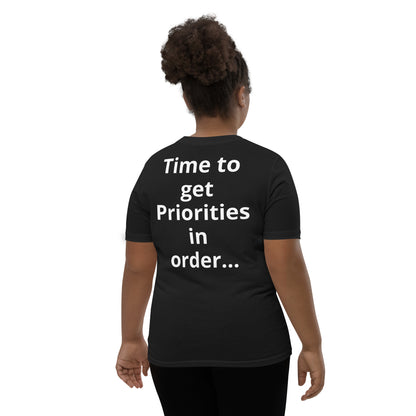 D.J. Domo "Priorities" Youth Unisex Short Sleeve T-Shirts Multi Colors/White