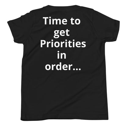 D.J. Domo "Priorities" Youth Unisex Short Sleeve T-Shirts Multi Colors/White