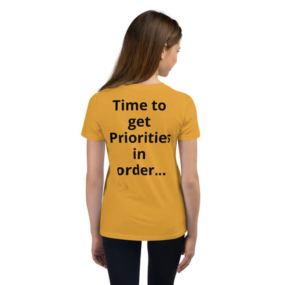 D.J. Domo "Priorities" Youth Unisex Short Sleeve T-Shirts Multi Colors/Black