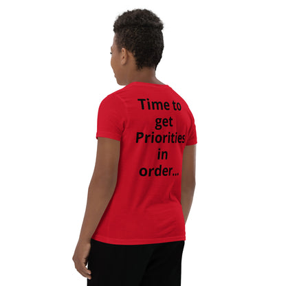 D.J. Domo "Priorities" Youth Unisex Short Sleeve T-Shirts Multi Colors/Black